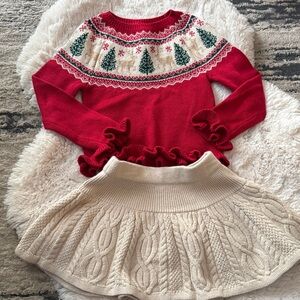 Tahari Size 3/4T Red Holiday Sweater and Cream Knit Skirt Set